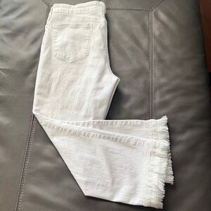 NYDJ BILLIE Ankle Boot Jeans Lace Fringe Hippie Boho Stretch LiftxTuck White 12